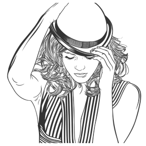 Woman Adjusting Hat Line Art Variation 2