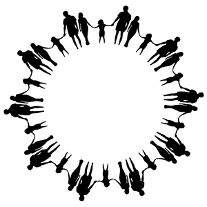 Family Silhouette Holding Hands Circle