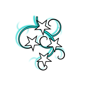 Teal And White Tattoo With Stars Black Outline