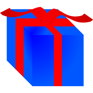 Blue gift box wrapped with red ribbon