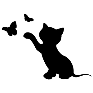 Kitten Playing With Butterflies Silhouette
