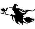 Witch and Cat on Broomstick Silhouette