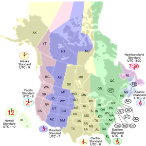 USA Canada time zone map