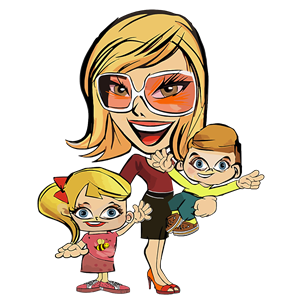 Mom And Two Kids Caricature