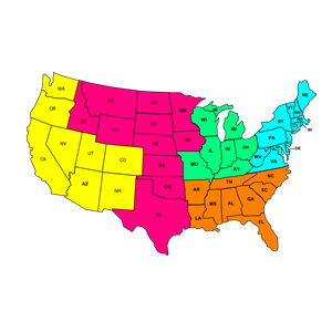 Us Color Map With Sales Cover Regions