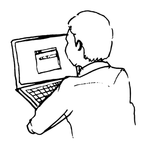 Line Drawing of Man at Computer