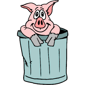 Pig in Trash Can