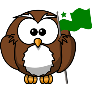 Coruja com bandeira do Esperanto