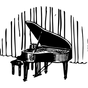 Piano in Front of Curtain