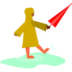 Child Playing in the Rain Clipart