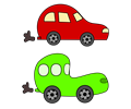 cartoon green and red cars