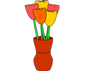 Brown vase with multicolored tulips