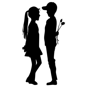 Boy Giving Flowers To Girl Silhouette
