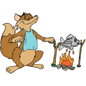 Fox Cooking Fish Clipart
