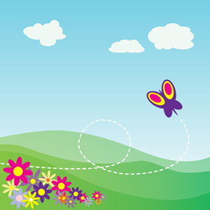 Cartoon Hillside with Butterfly and Flowers