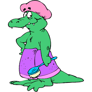 Alligator in Shower Cap