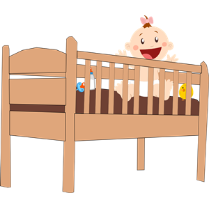 Plank cot bed with baby and Accessories