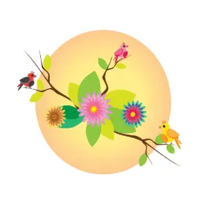 Rainbow Birds On Branch Clipart