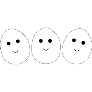 Three eggs with eyes and mouth