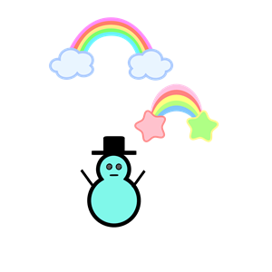 the snowman under the rainbows