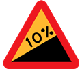 10% upward gradient roadsign