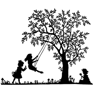 3 Girls Playing Vintage Silhouette