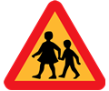children crossing road sign