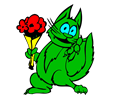 Green Cat With Flowers