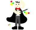 cute magician in a black cape with a stick